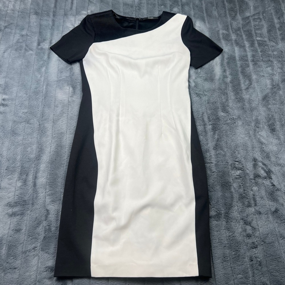 Tahari Womens Black White Colorblock Mesh Shoulder Sheath Dress Size 0